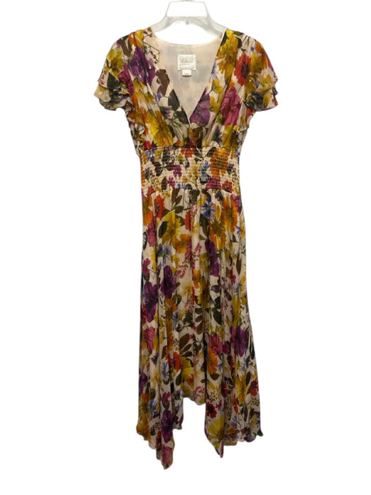 Shoshanna Size 4 Pink, Orange, multi Viscose Blend Floral Gold Thread Maxi Dress Pink, Orange, multi / 4