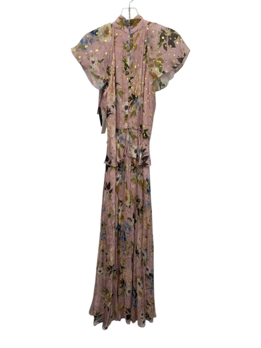 Shoshanna Size 4 Pale Pink Print Viscose Floral Gold detail Sleeveless Dress Pale Pink Print / 4