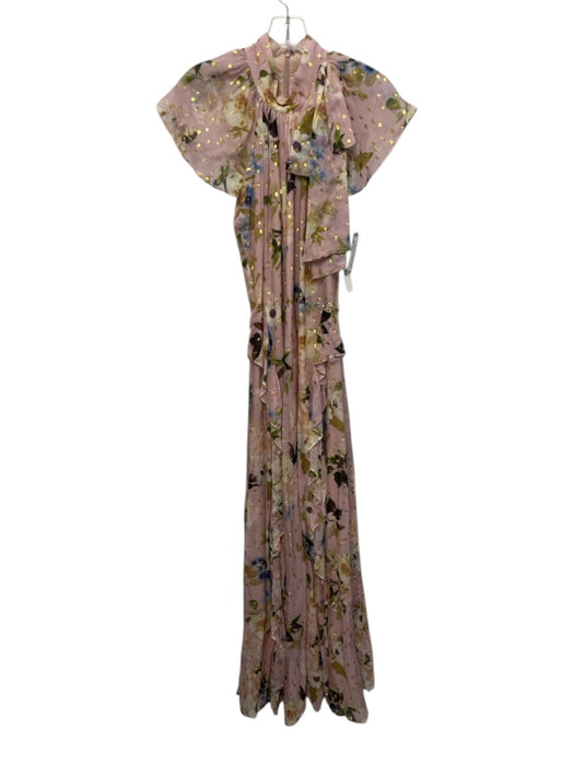 Shoshanna Size 4 Pale Pink Print Viscose Floral Gold detail Sleeveless Dress Pale Pink Print / 4