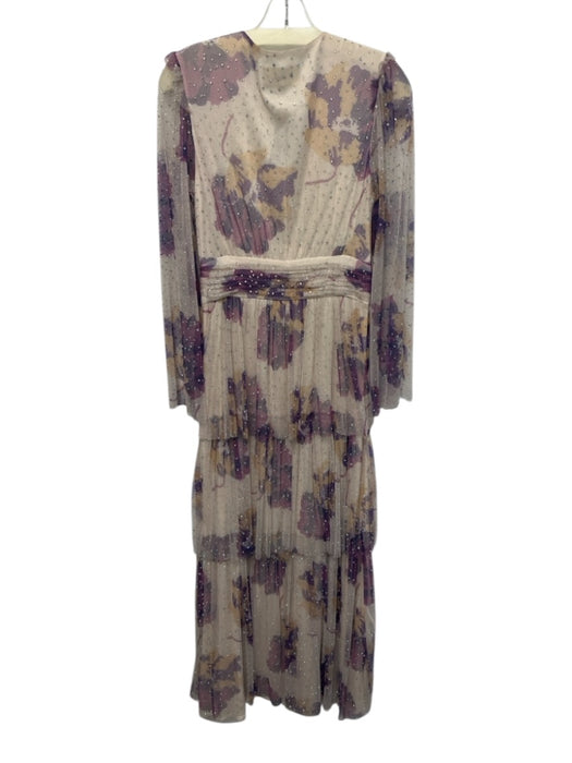 Ba&sh Size 1/S Cream & Purple Rhinestone Mesh Abstract Floral Maxi Dress Cream & Purple / 1/S