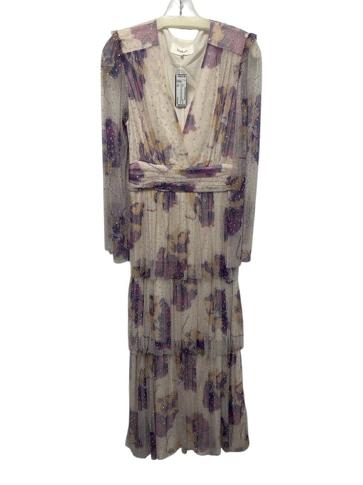 Ba&sh Size 1/S Cream & Purple Rhinestone Mesh Abstract Floral Maxi Dress Cream & Purple / 1/S