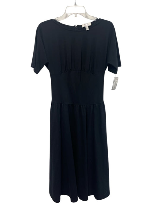 COS Size XS Black Cotton Blend Half Sleeve Back Zip Midi Maxi Dress Black / XS