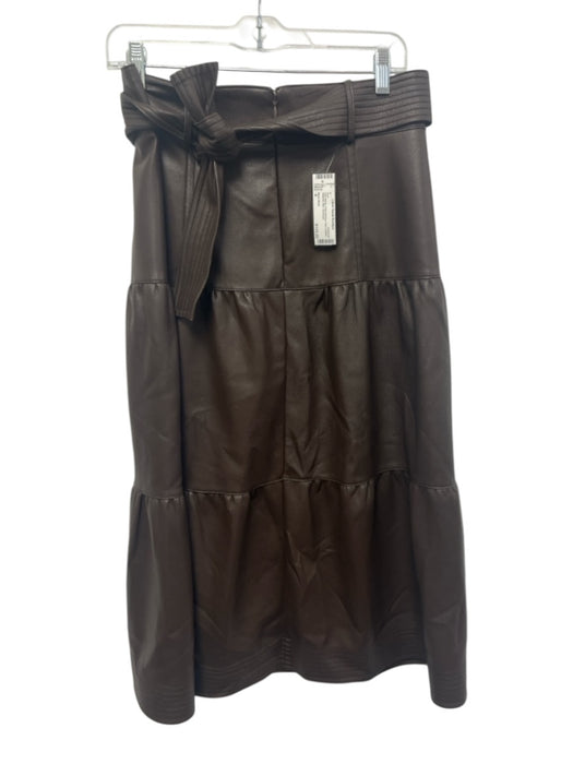 Marie Oliver Size 4 Dark Brown Polyurethane Faux Leather Waist tie Midi Skirt Dark Brown / 4