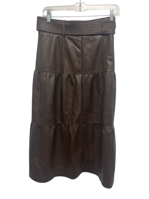 Marie Oliver Size 4 Dark Brown Polyurethane Faux Leather Waist tie Midi Skirt Dark Brown / 4