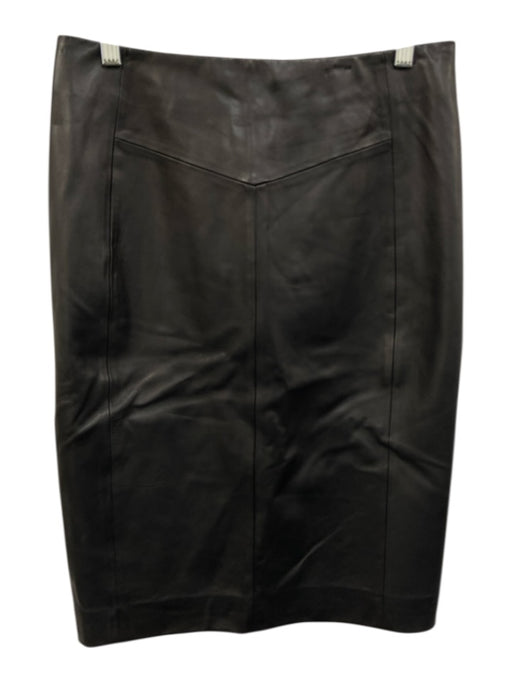 Reiss Size 6 Black Sheep Leather Back Zip Back Slit Midi Skirt Black / 6