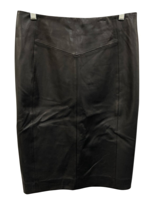 Reiss Size 6 Black Sheep Leather Back Zip Back Slit Midi Skirt Black / 6