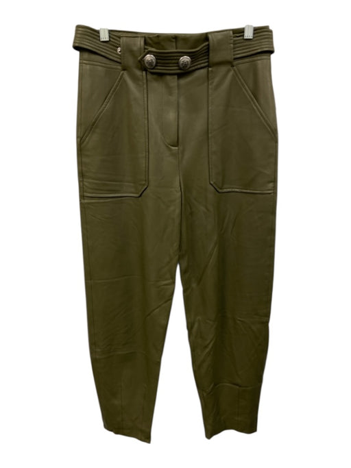 Veronica Beard Size 6 Olive Green Polyurethane Faux Leather Barrel Leg Pants Olive Green / 6
