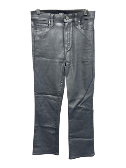 Paige Size 26 Silver Rayon & Cotton Faux Leather Shimmer High Rise Bootcut Pants Silver / 26