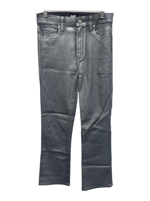 Paige Size 26 Silver Rayon & Cotton Faux Leather Shimmer High Rise Bootcut Pants Silver / 26