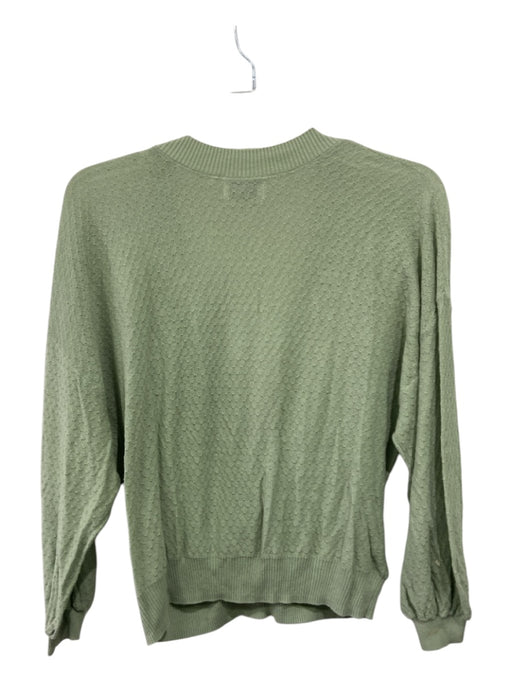 27 Miles Size M Light Green Cotton Surplice Perforated Long Sleeve Thin Knit Top Light Green / M