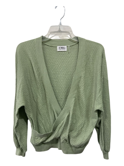 27 Miles Size M Light Green Cotton Surplice Perforated Long Sleeve Thin Knit Top Light Green / M