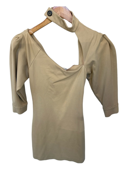 Alexis Size XS Tan Rayon Blend 3/4 Sleeve Asymetric Back Zip Stretch Dress Tan / XS