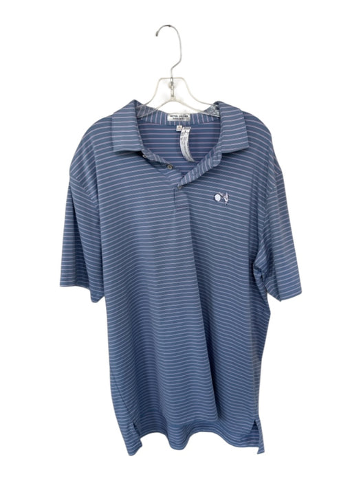 Peter Millar Size XL Blue & Red Polyester Striped Golf Men's Polo Blue & Red / XL