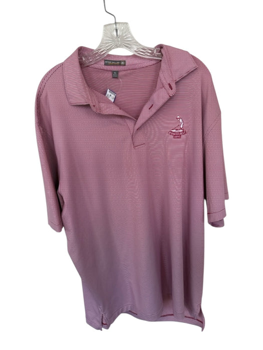 Peter Millar Size XL Red & White Polyester Striped Golf Men's Polo Red & White / XL