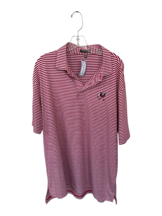 Peter Millar Size XL Red & White Polyester UGA Striped Golf Men's Polo Red & White / XL
