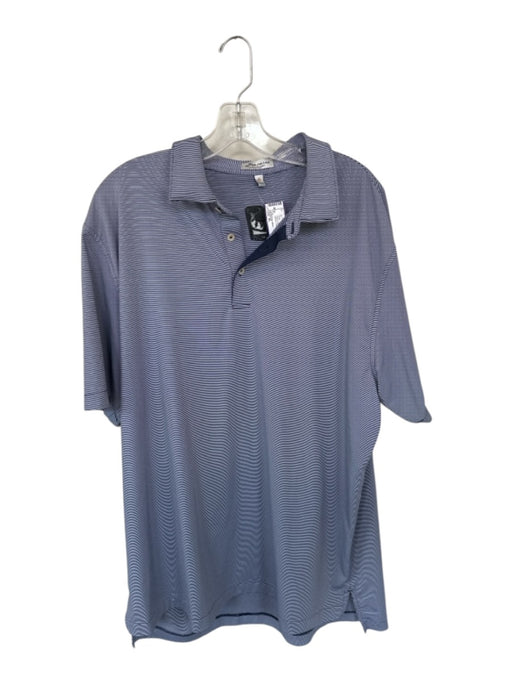 Peter Millar Size XL Navy & White Polyester Striped Golf Men's Polo Navy & White / XL