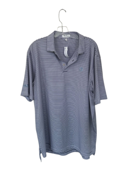 Peter Millar Size XL Navy & White Polyester Striped Golf Men's Polo Navy & White / XL