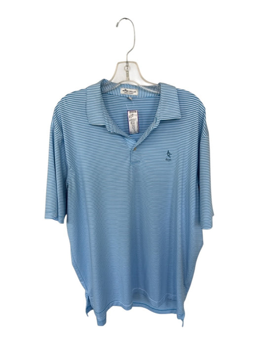 Peter Millar Size XL Blue & White Polyester Striped Golf Men's Polo Blue & White / XL