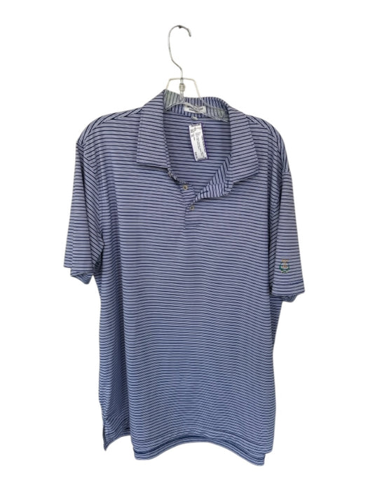 Peter Millar Size XL Navy & White Polyester Striped Golf Men's Polo Navy & White / XL