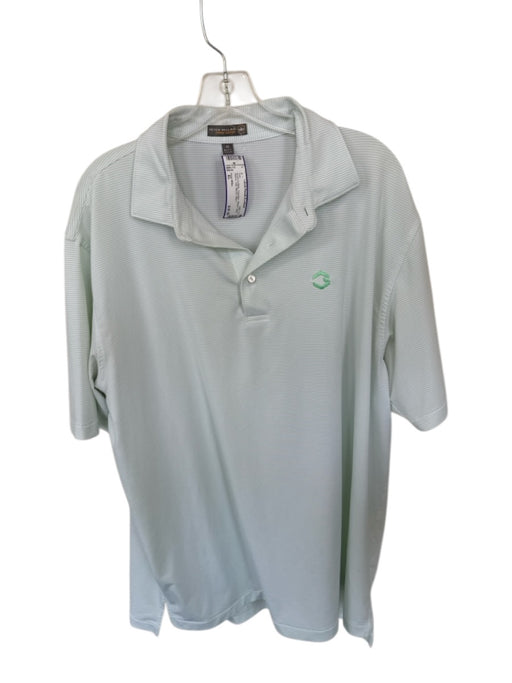Peter Millar Size XL Green & White Polyester Striped Golf Men's Polo Green & White / XL