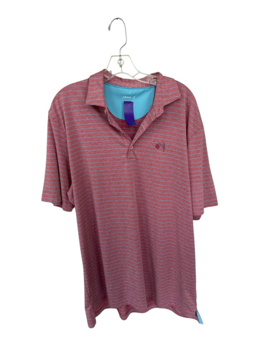 Johnnie-O Size XL Red & Blue Polyester Striped Golf Men's Polo Red & Blue / XL