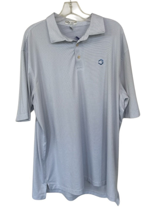 Peter Millar Size XL Blue & White Polyester Striped Golf Men's Polo Blue & White / XL