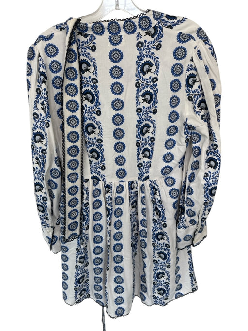 Beyond by Vera Size Est Small White & Blue Viscose Long Sleeve Botanical Dress White & Blue / Est Small