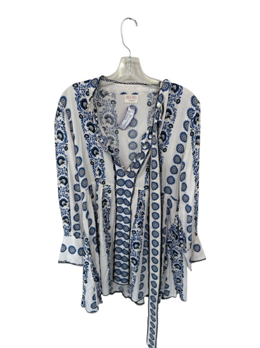 Beyond by Vera Size Est Small White & Blue Viscose Long Sleeve Botanical Dress White & Blue / Est Small