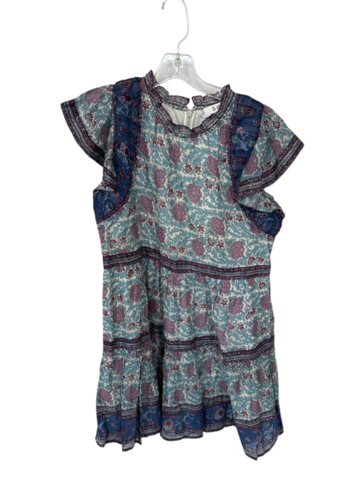 Sea New York Size M Navy & Purple Cotton Flutter Cap sleeve Botanical Dress Navy & Purple / M