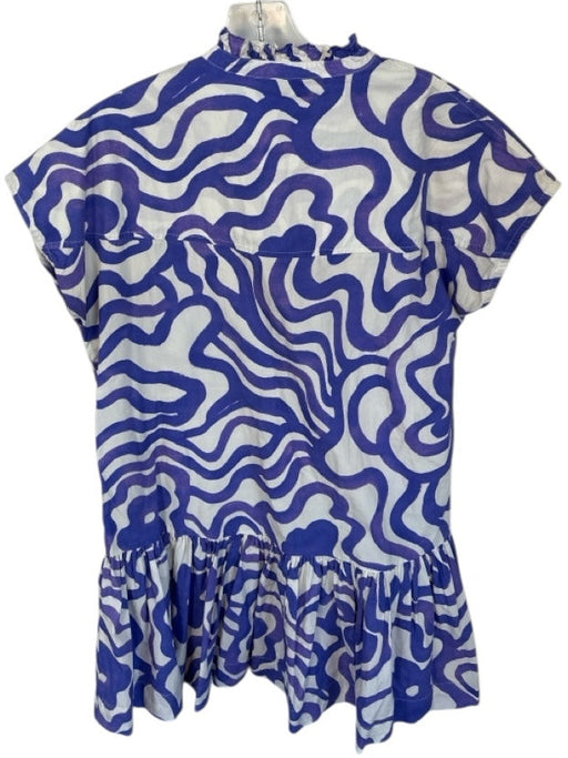 Oliphant Size M Purple & White Cotton Cap Sleeve Swirls Ruffle collar Dress Purple & White / M
