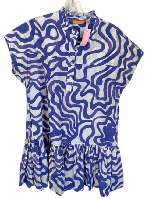 Oliphant Size M Purple & White Cotton Cap Sleeve Swirls Ruffle collar Dress Purple & White / M