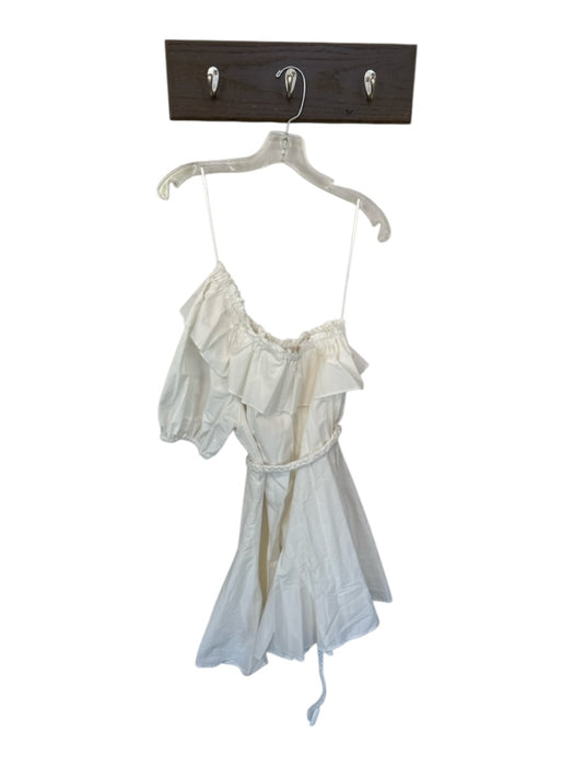 Rhode Size S White Cotton & Rayon Off Shoulder Tie Waist Top ruffle Mini Dress White / S