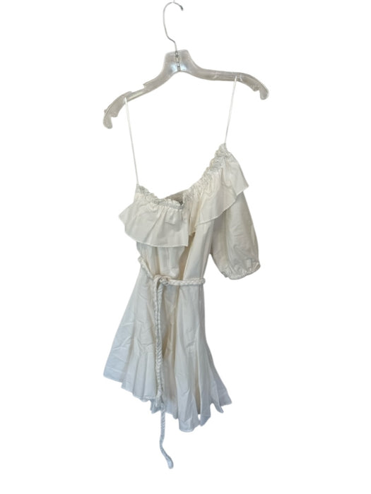 Rhode Size S White Cotton & Rayon Off Shoulder Tie Waist Top ruffle Mini Dress White / S