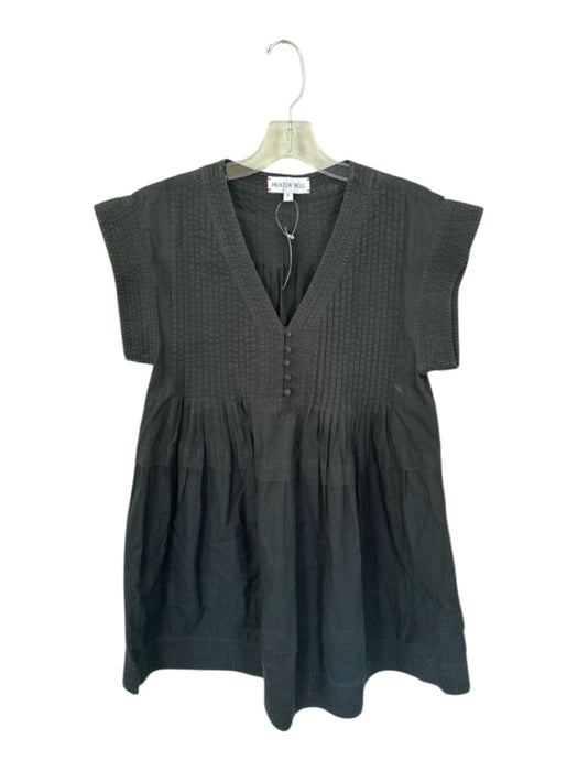 Hunter Bell Size S Black Cotton V Neck Pleats Quarter Button Mini Dress Black / S