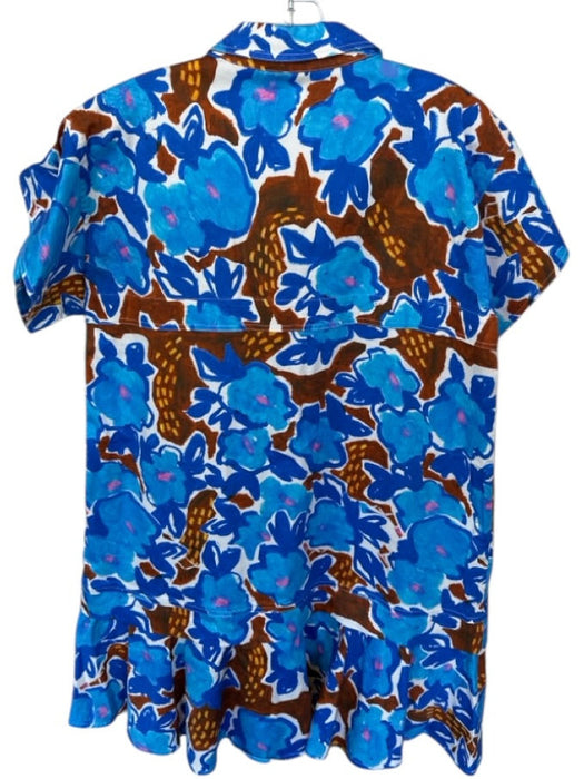 Hunter Bell Size M Blue & Brown Cotton Blend Half Button Collar Mini Dress Blue & Brown / M