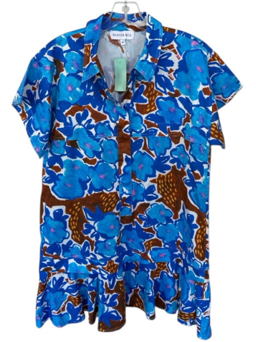 Hunter Bell Size M Blue & Brown Cotton Blend Half Button Collar Mini Dress Blue & Brown / M