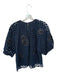 Marie Oliver Size M Navy Cotton Eyelet flower applique Puff Sleeve Top Navy / M