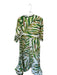 Oliphant Size M Green & Cream Linen Quarter Button Leaves Cinched Waist Dress Green & Cream / M