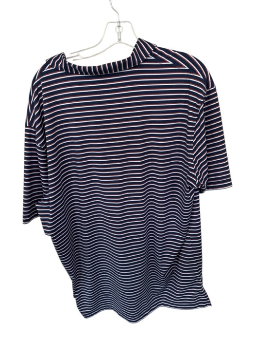 Peter Millar Size XL Navy & Orange Polyester Striped Golf Men's Polo Navy & Orange / XL