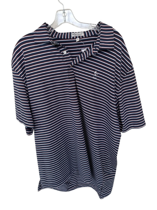 Peter Millar Size XL Navy & Orange Polyester Striped Golf Men's Polo Navy & Orange / XL