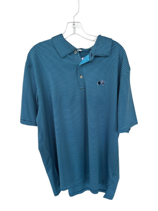 Peter Millar Size XL Blue & Navy Polyester Striped Golf Men's Polo Blue & Navy / XL