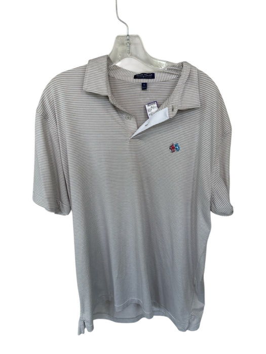 Peter Millar Size XL Tan & White Polyester Striped Golf Men's Polo Tan & White / XL