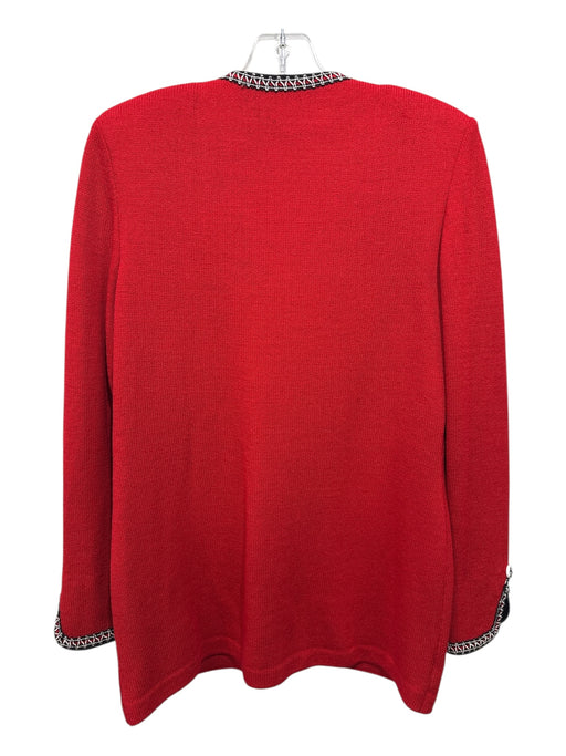 St John Size 4 Red & Black Wool Blend Knit contrast stitch Flap Pockets Cardigan Red & Black / 4