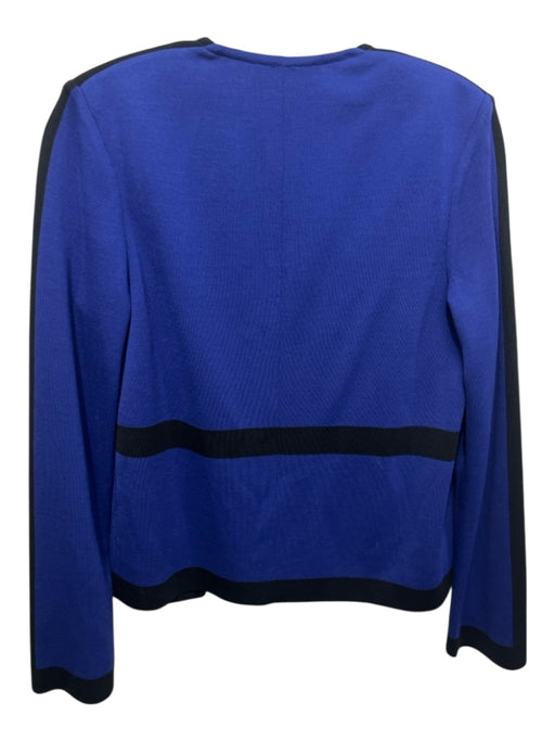 St. John Size 6 Black & Blue Wool Blend Colorblock Shoulder Pads Cardigan Black & Blue / 6