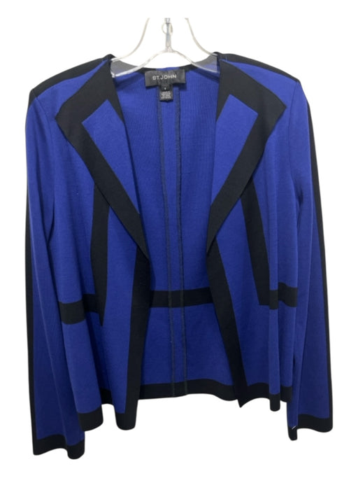 St. John Size 6 Black & Blue Wool Blend Colorblock Shoulder Pads Cardigan Black & Blue / 6
