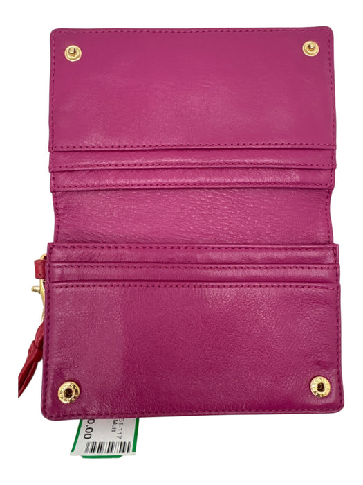 Tory Burch Orange & Pink Leather Zip Close Multi pocket Wristlet Wallets Orange & Pink