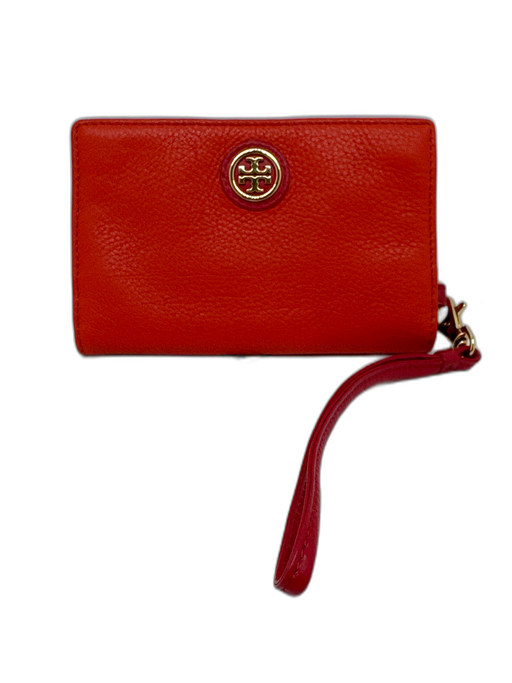 Tory Burch Orange & Pink Leather Zip Close Multi pocket Wristlet Wallets Orange & Pink