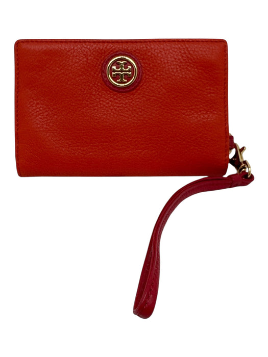 Tory Burch Orange & Pink Leather Zip Close Multi pocket Wristlet Wallets Orange & Pink