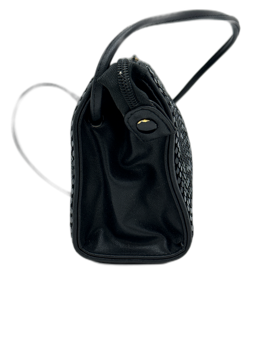 Whiting & Davis Black Fabric Chainmail Zip Close Shoulder Strap Evening Bag Black / S