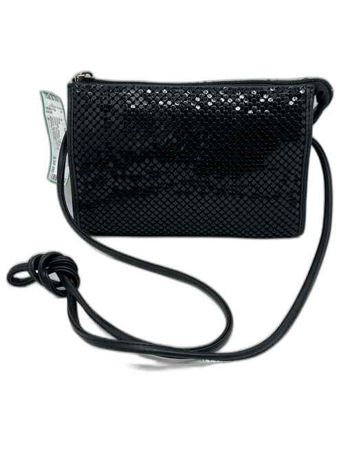 Whiting & Davis Black Fabric Chainmail Zip Close Shoulder Strap Evening Bag Black / S